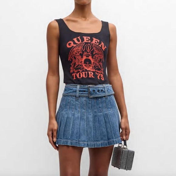 Alice + Olivia Mera Denim Pleated Mini Skirt with Buckle - Picture 1 of 16